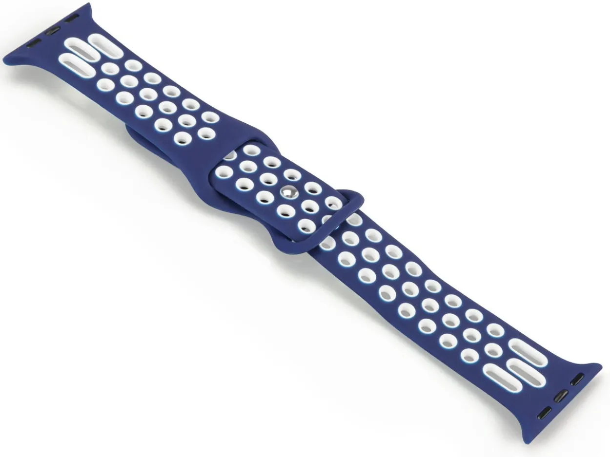 Navy Blue And White Dual Tone Silicone Strap For Apple Watch, Compatible With 38/40/41mm Models