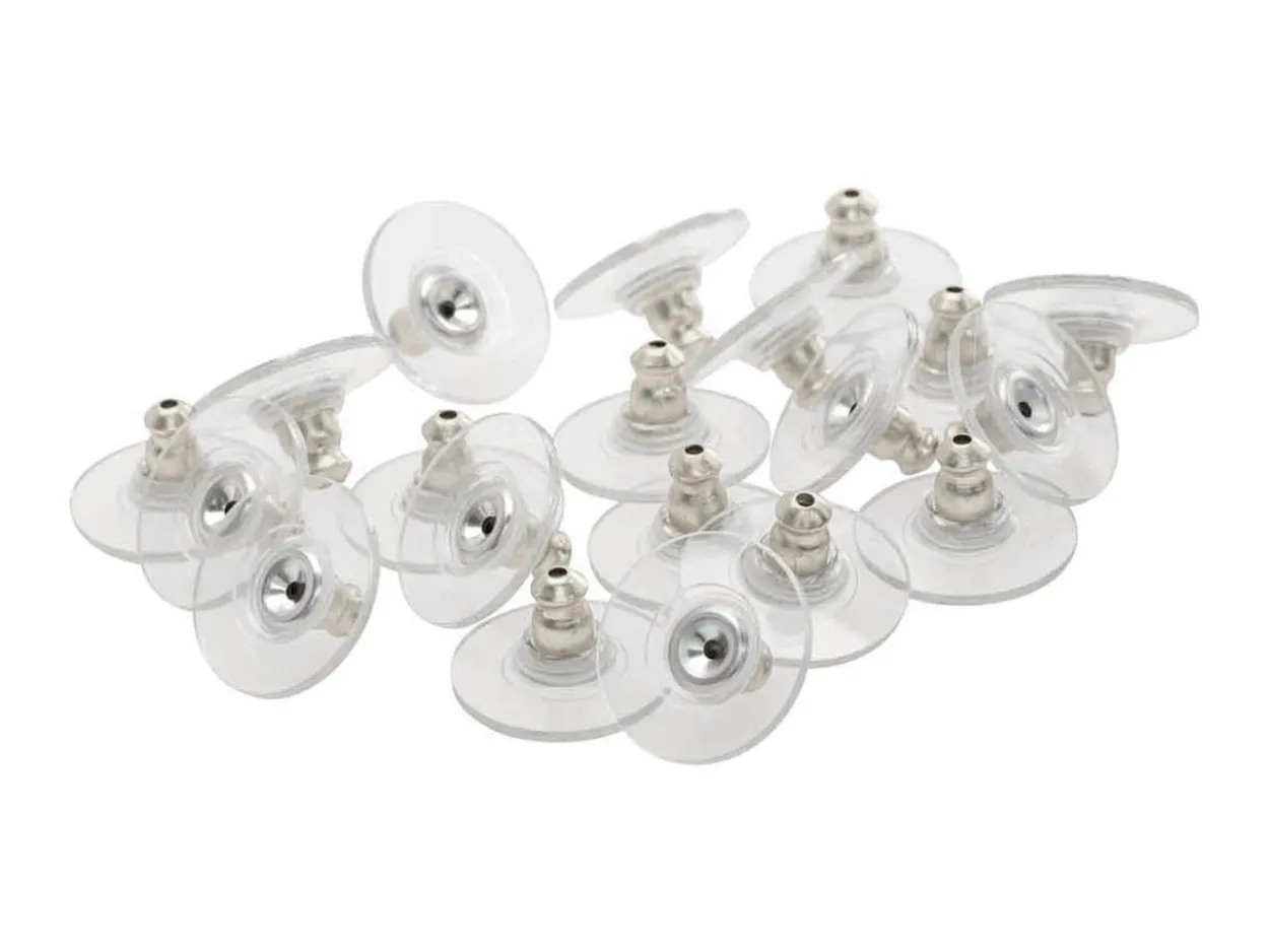 Plastic Ear Backs With Silver Plated Metal Centre Pack of 20