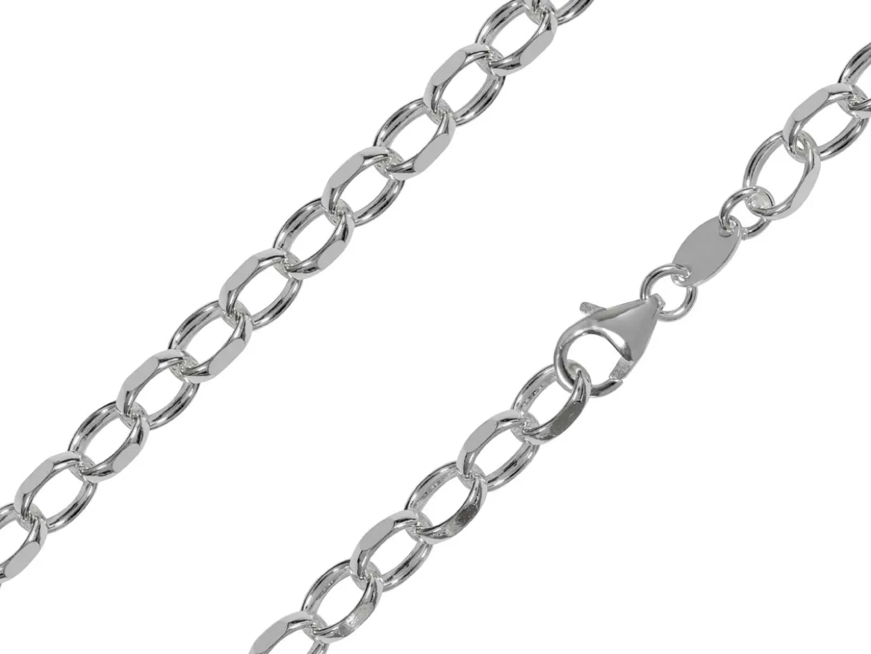 Rhodium Plated 5.4mm Diamond Cut Oval Belcher Chain 18"/45cm Unhallmarked