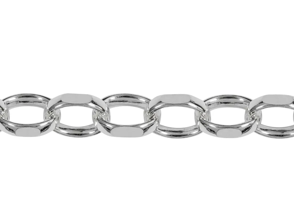Rhodium Plated 5.4mm Diamond Cut Oval Belcher Chain 18"/45cm Unhallmarked