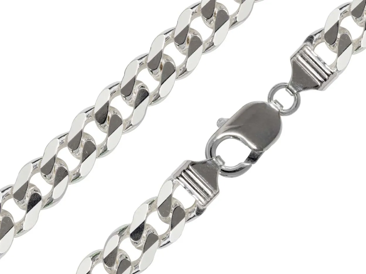 Rhodium Plated 9.3mm Diamond Cut Curb Chain 18"/45cm Unhallmarked