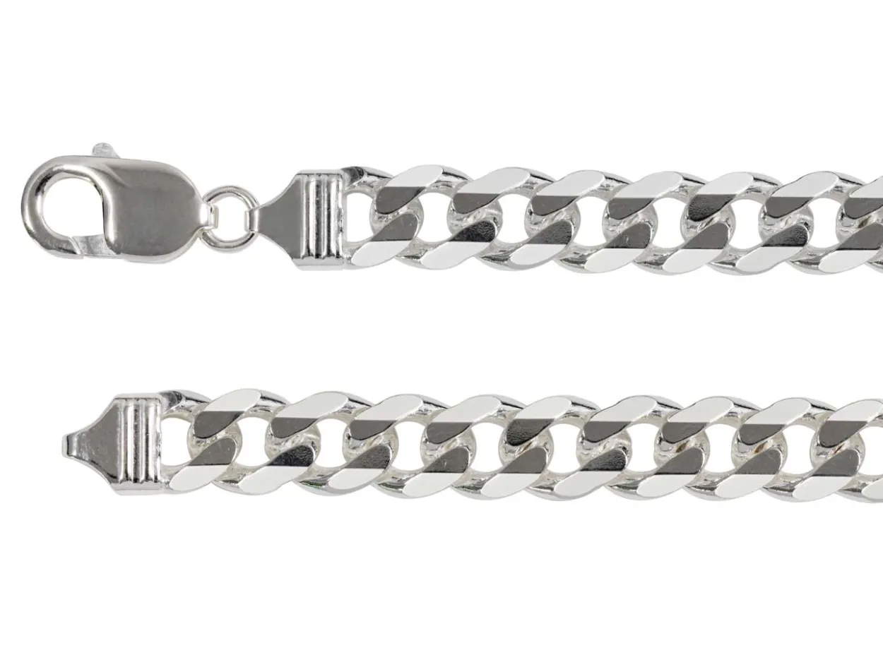 Rhodium Plated 9.3mm Diamond Cut Curb Chain 18"/45cm Unhallmarked