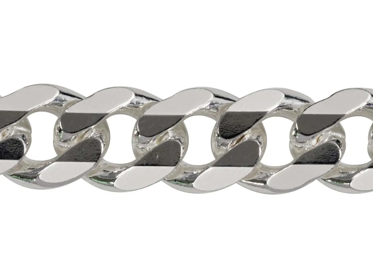 Rhodium Plated 9.3mm Diamond Cut Curb Chain 18"/45cm Unhallmarked
