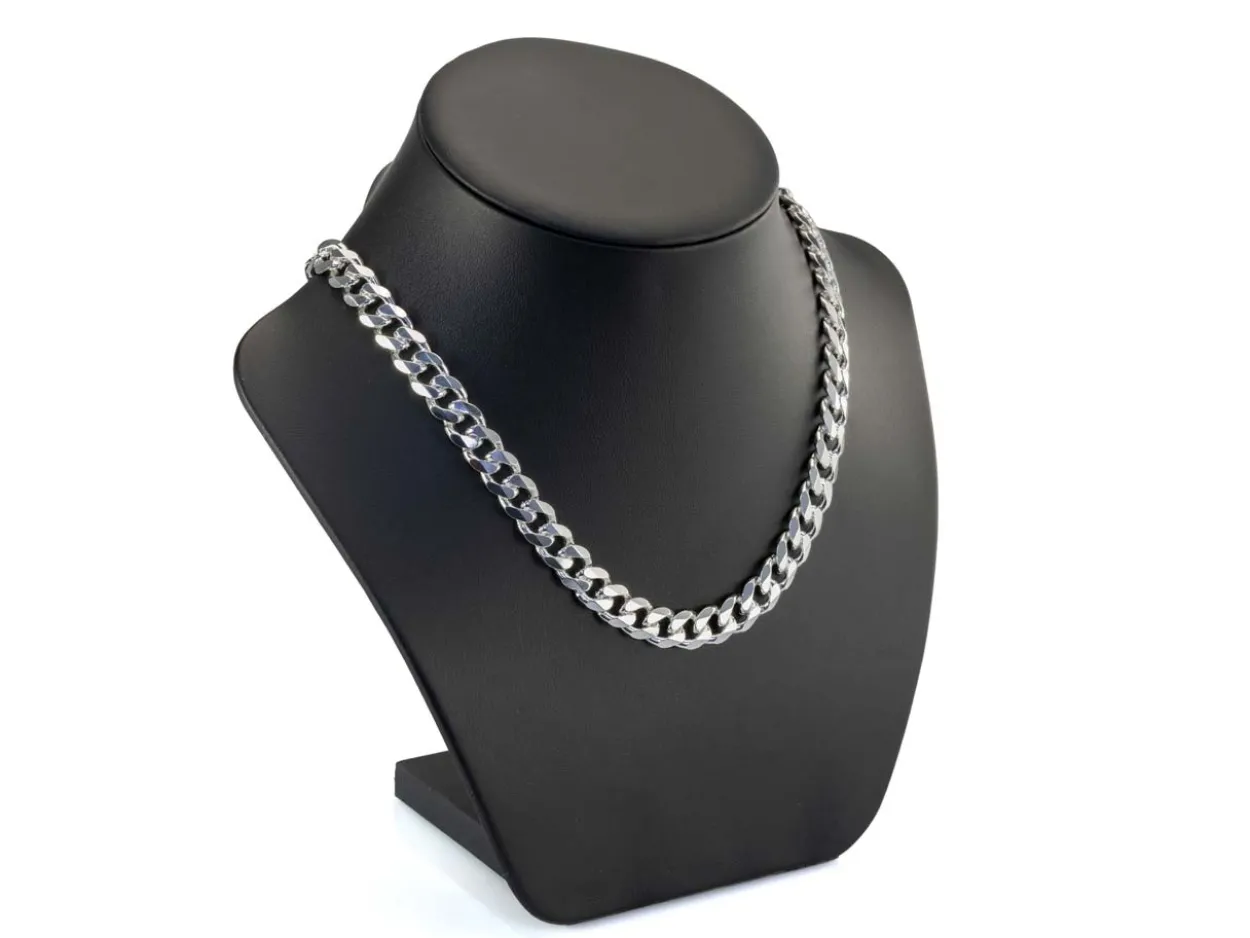 Rhodium Plated 9.3mm Diamond Cut Curb Chain 18"/45cm Unhallmarked