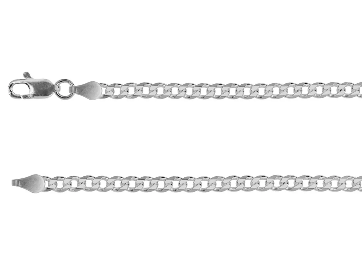 Rhodium Plated 3.7mm Diamond Cut Curb Chain 18"/45cm Unhallmarked
