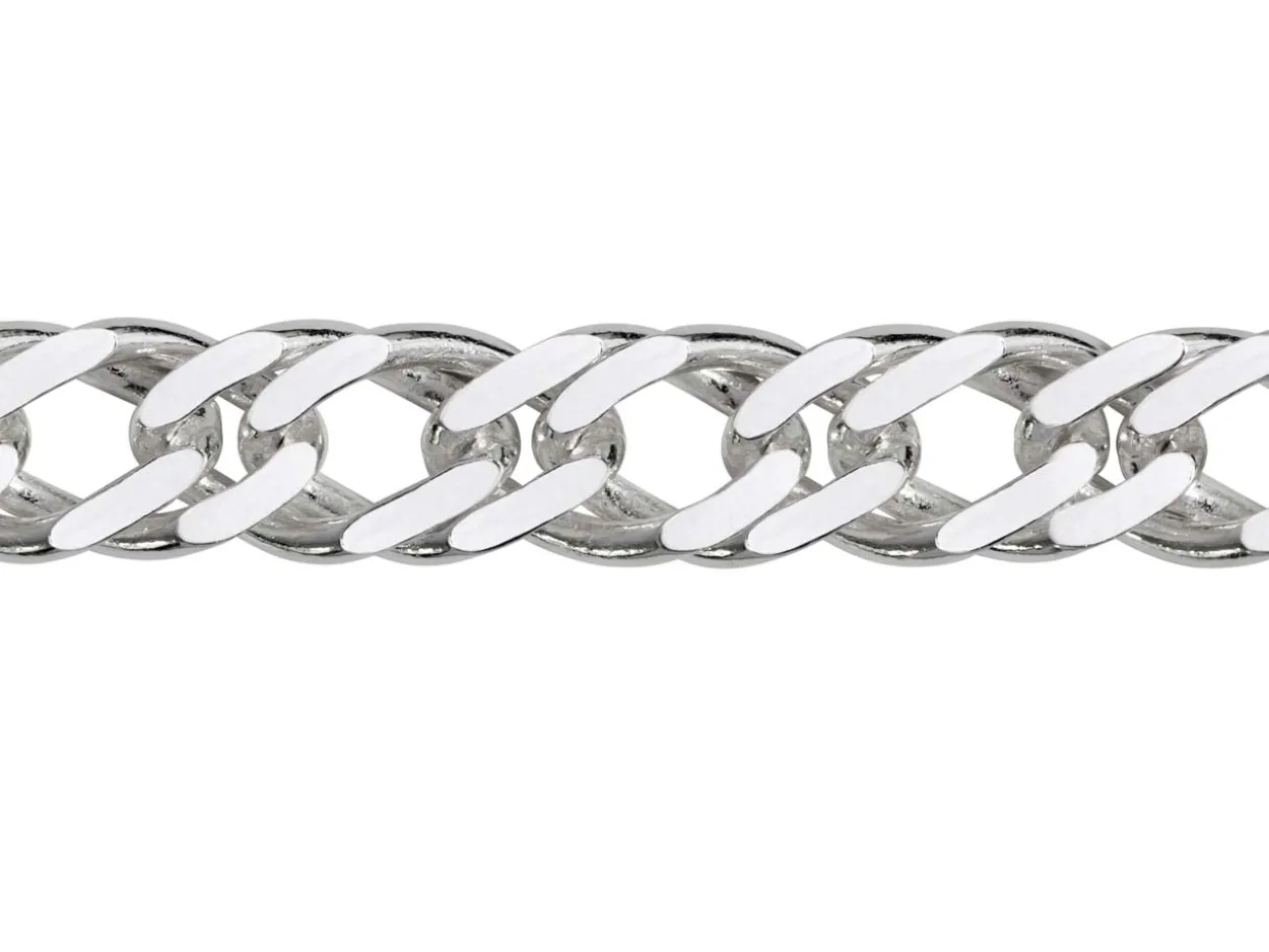 Rhodium Plated 6.4mm Diamond Cut Double Rhombus Curb Chain 18"/45cm Unhallmarked