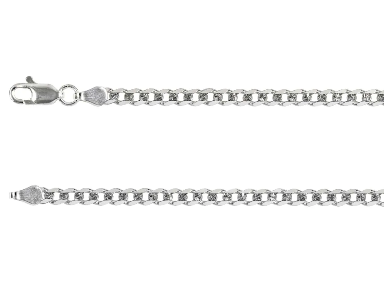 Rhodium Plated 3.6mm Diamond Cut Pavé Curb Chain 18"/45cm Unhallmarked