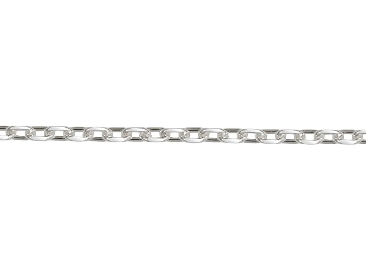 Rhodium Plated 1.7mm Diamond Cut Oval Trace Chain 18"/45cm Unhallmarked