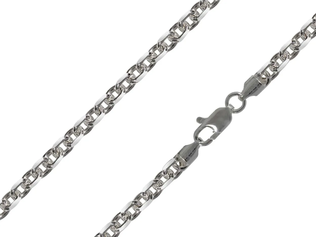 Rhodium Plated 3.9mm Diamond Cut Oval Trace Chain 18"/45cm Unhallmarked