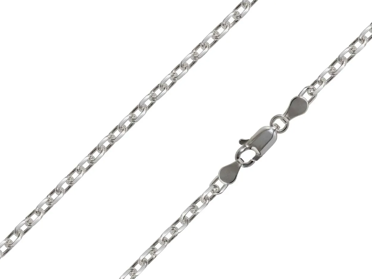 Rhodium Plated 2.9mm Diamond Cut Oval Trace Chain 18"/45cm Unhallmarked