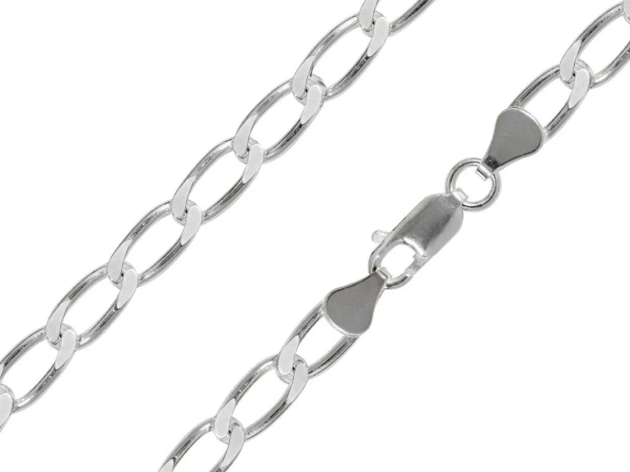 Rhodium Plated 5.4mm Flat Filed Open Curb Chain 18"/45cm Unhallmarked