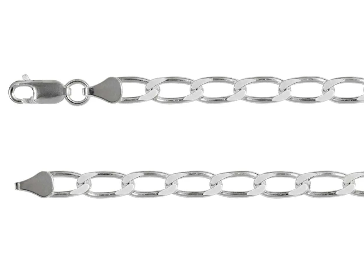 Rhodium Plated 5.4mm Flat Filed Open Curb Chain 18"/45cm Unhallmarked