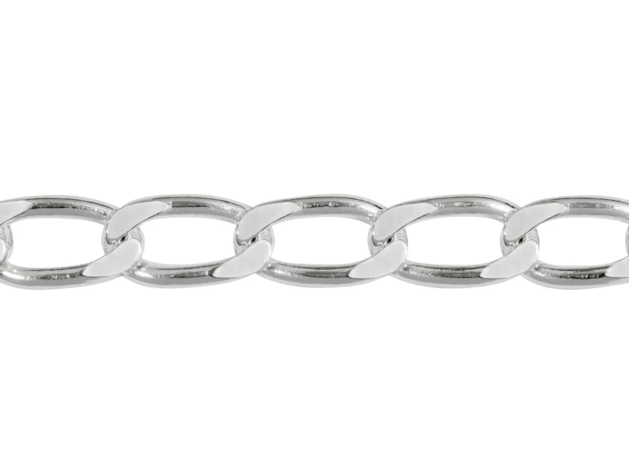 Rhodium Plated 5.4mm Flat Filed Open Curb Chain 18"/45cm Unhallmarked