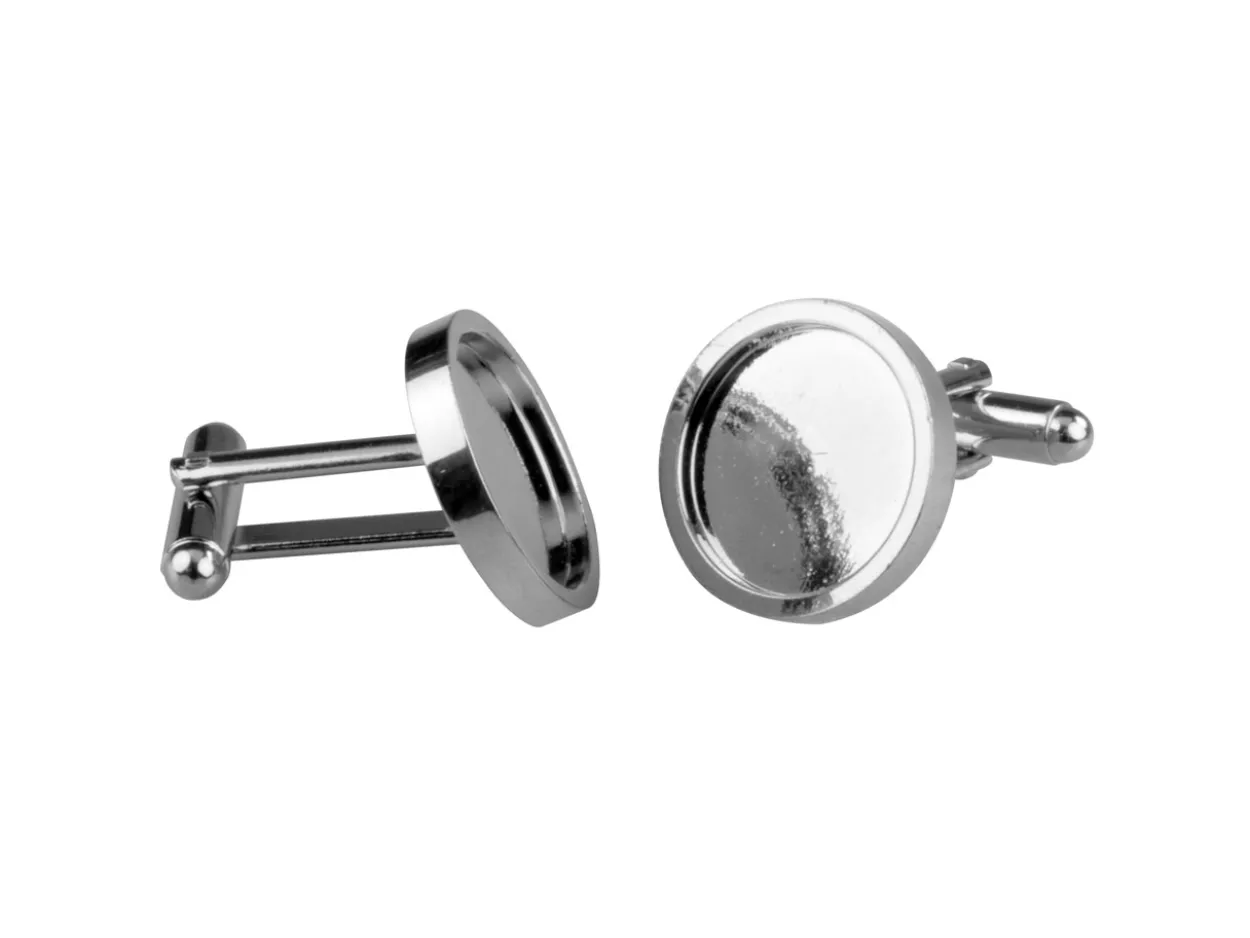 Rhodium Plated Round Heavyweight Cufflink 16mm Pack of 4
