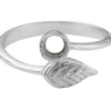 Sterling Silver Adjustable Ring With Leaf And 4mm Cup
