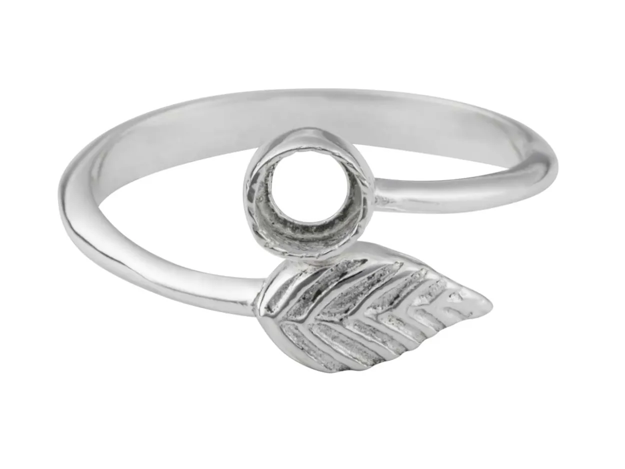 Sterling Silver Adjustable Ring With Leaf And 4mm Cup