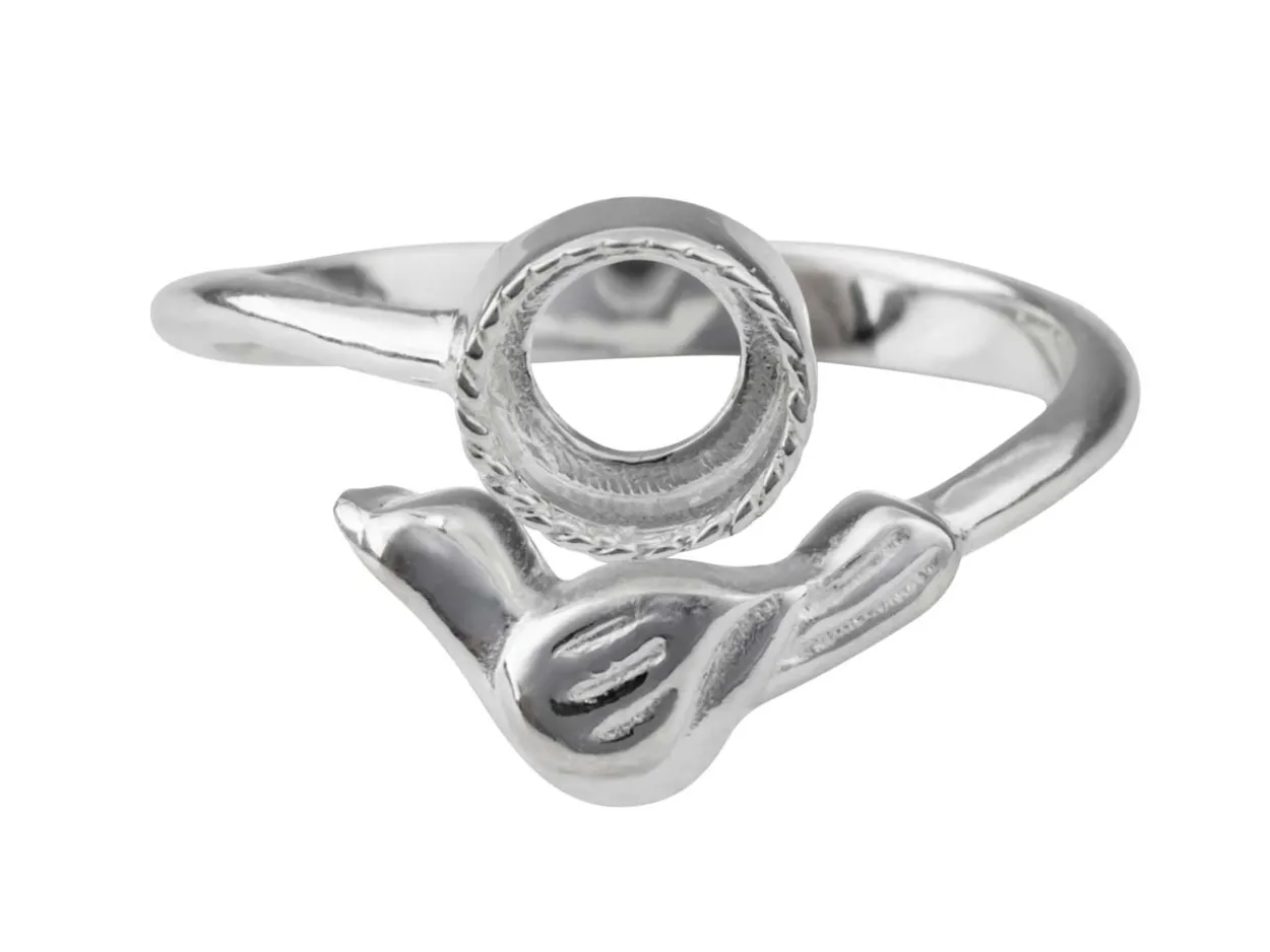 Sterling Silver Adjustable Ring With Bird And 6mm Cup