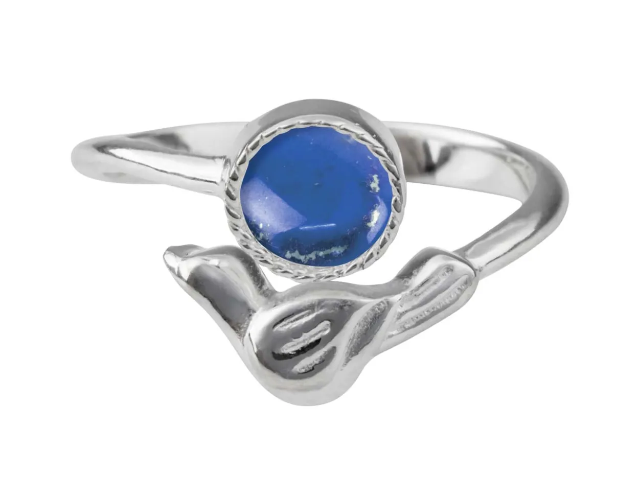 Sterling Silver Adjustable Ring With Bird And 6mm Cup