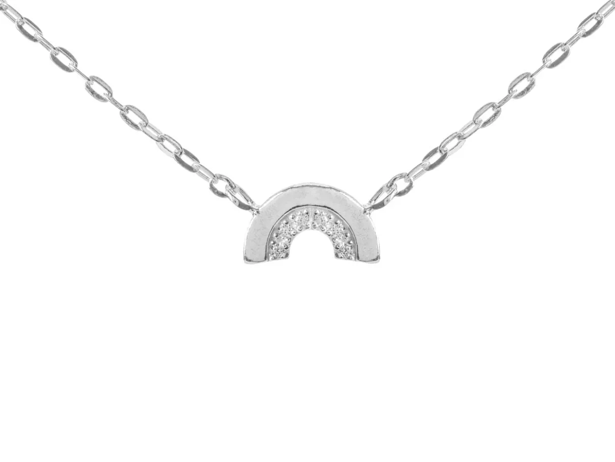 Sterling Silver Arc Design Necklet With White Cubic Zirconia 18"/45cm