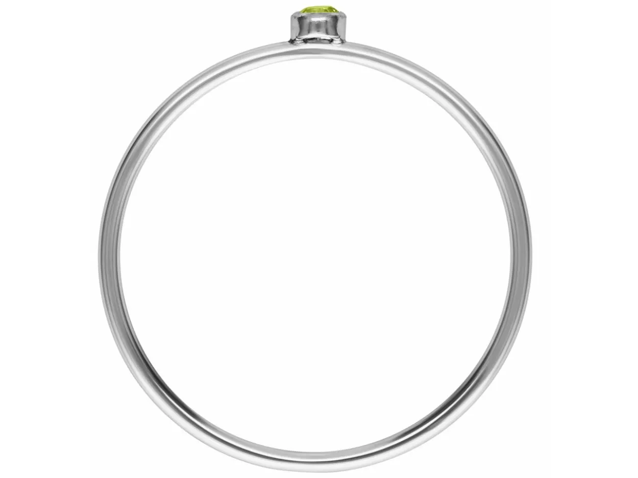 Sterling Silver August Birthstone Stacking Ring 2mm Lime Cubic Zirconia