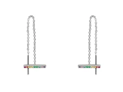 Sterling Silver Bar Design Threader Earrings With Multicolour Cubic Zirconia