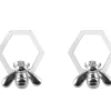 Sterling Silver Bee And Honeycomb Design Stud Earrings
