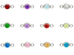 Sterling Silver Birthstone Cubic Zirconia Bezel Connectors Set