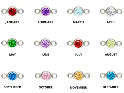 Sterling Silver Birthstone Cubic Zirconia Bezel Connectors Set