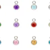 Sterling Silver Birthstone Cubic Zirconia Bezel Drop Connectors Set