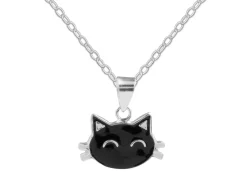 Sterling Silver Black Cat Halloween Enamel Jewellery Pendant And Chain Set