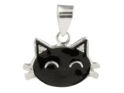 Sterling Silver Black Cat Halloween Enamel Jewellery Pendant And Chain Set