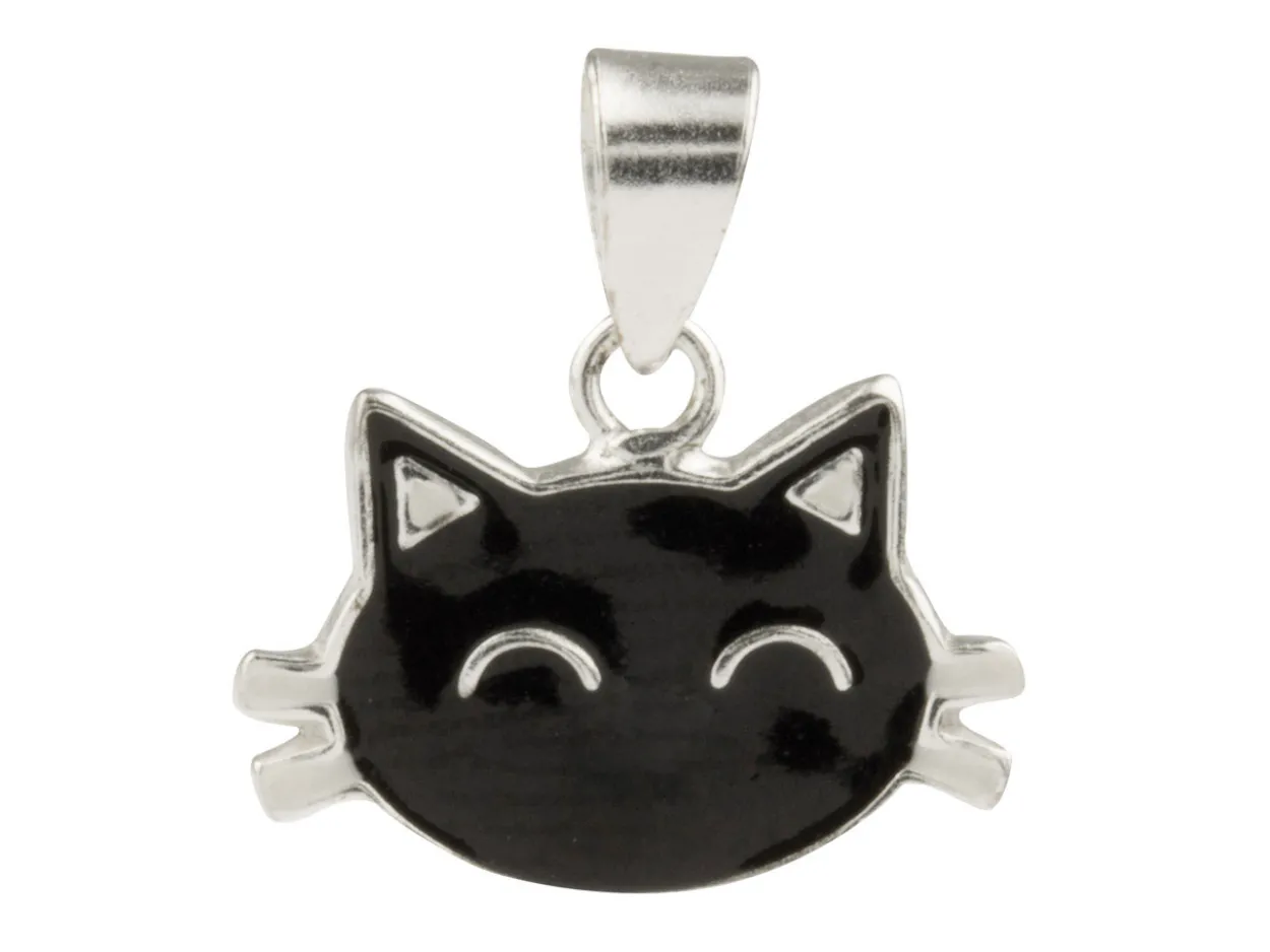 Sterling Silver Black Cat Halloween Enamel Jewellery Pendant And Chain Set