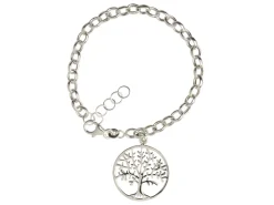 Sterling Silver Bracelet With Tree Of Life Charm, 7.5"/19cm