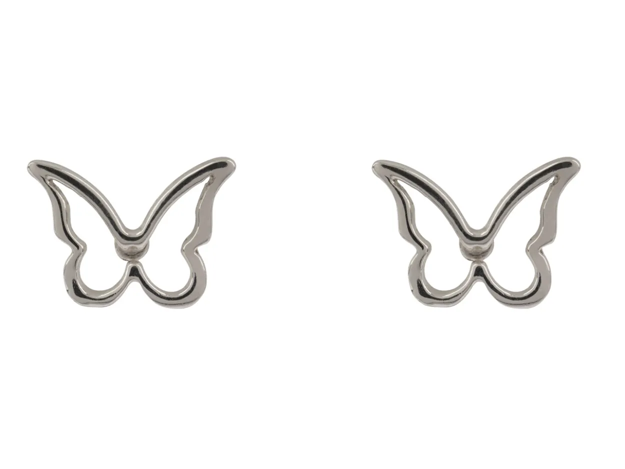 Sterling Silver Butterfly Outline Stud Earrings