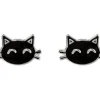 Sterling Silver Cat Enamel Stud Earrings