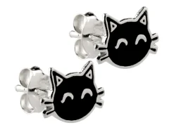 Sterling Silver Cat Enamel Stud Earrings