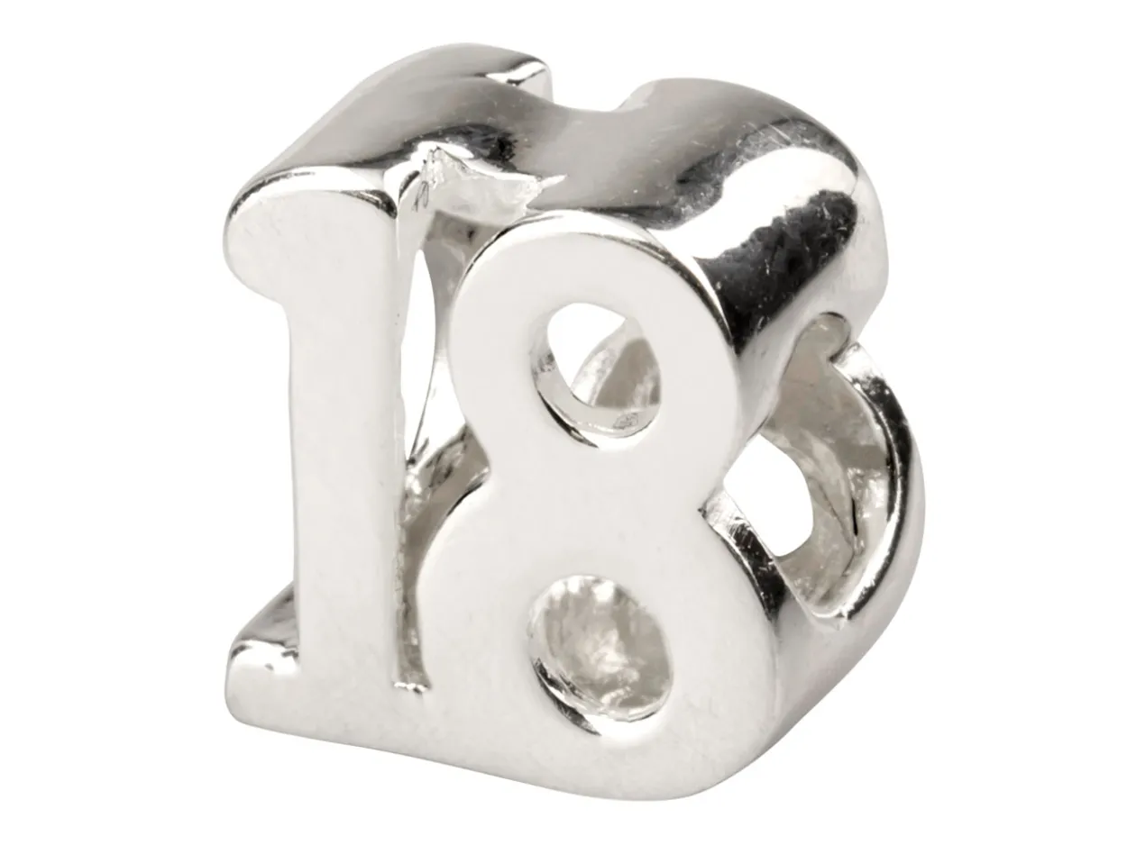 Sterling Silver '18' Charm Bead