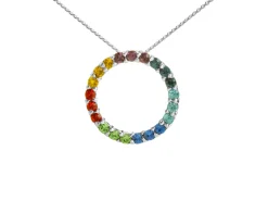 Sterling Silver Circle Design Necklet With Multicolour Cubic Zirconia