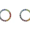 Sterling Silver Circle Design Earrings With Multicolour Cubic Zirconia