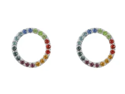 Sterling Silver Circle Design Earrings With Multicolour Cubic Zirconia