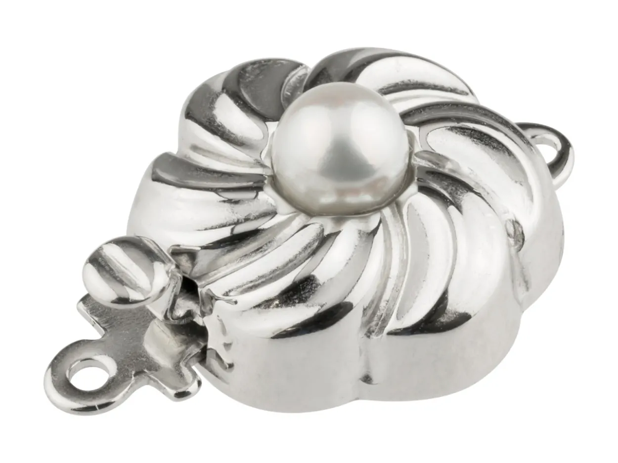 Sterling Silver Clasp With Cultured Pearl 12mm Round Flower Shape