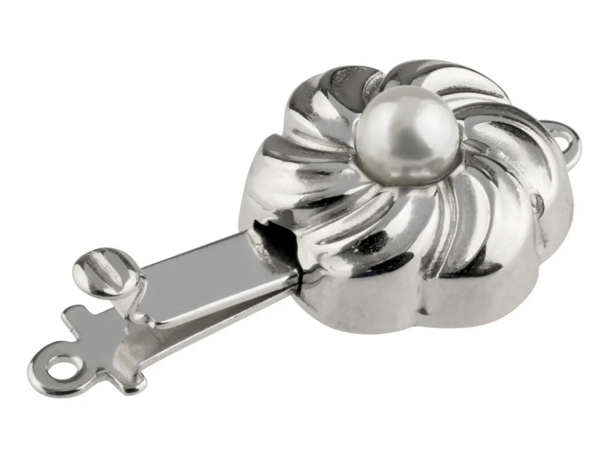 Sterling Silver Clasp With Cultured Pearl 12mm Round Flower Shape