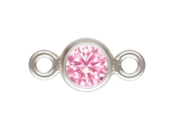 Sterling Silver Cubic Zirconia Round Bezel Connector Pink 3mm