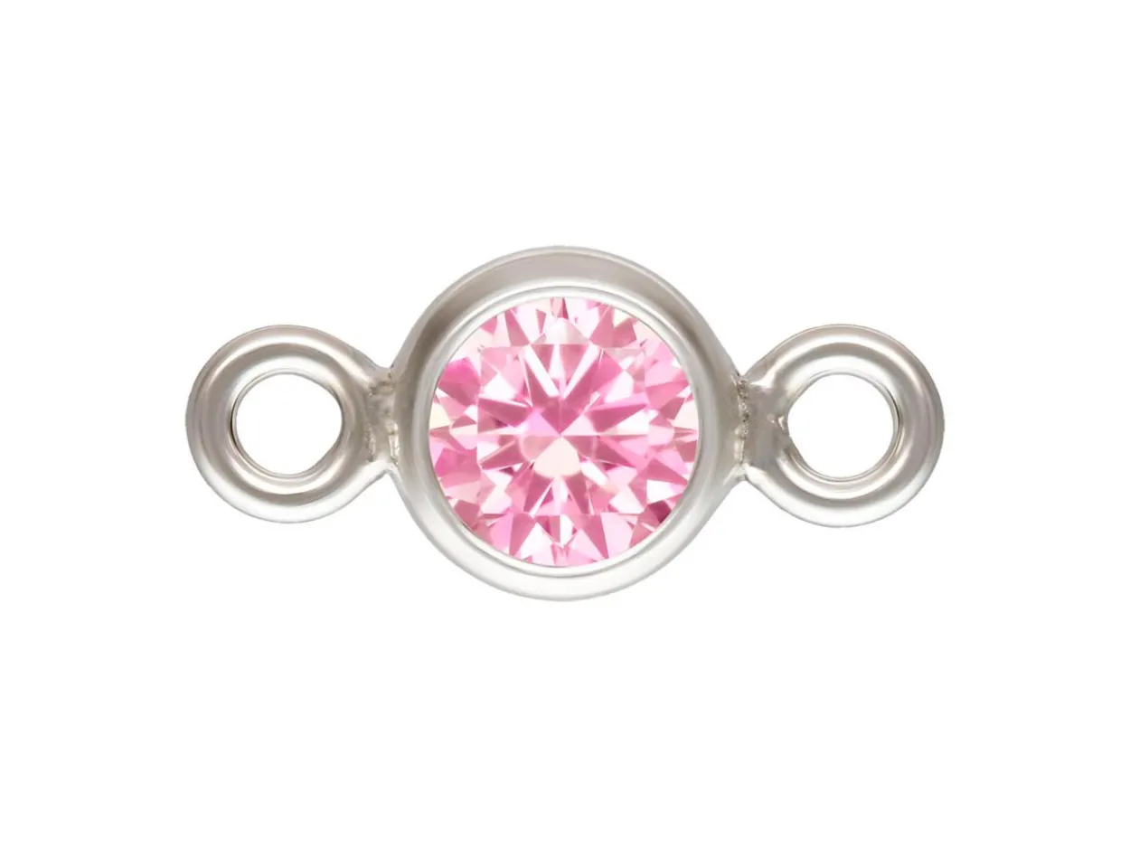 Sterling Silver Cubic Zirconia Round Bezel Connector Pink 3mm