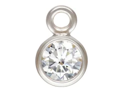 Sterling Silver Cubic Zirconia Round Bezel Drop Connector,white, 3mm