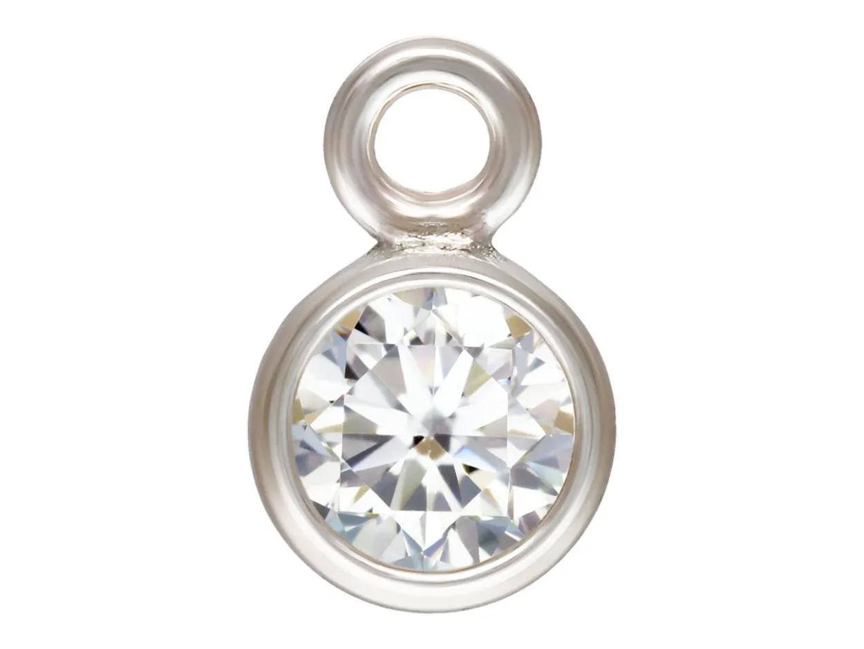 Sterling Silver Cubic Zirconia Round Bezel Drop Connector,white, 3mm