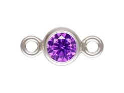 Sterling Silver Cubic Zirconia Round Bezel Connector Amethyst 3mm