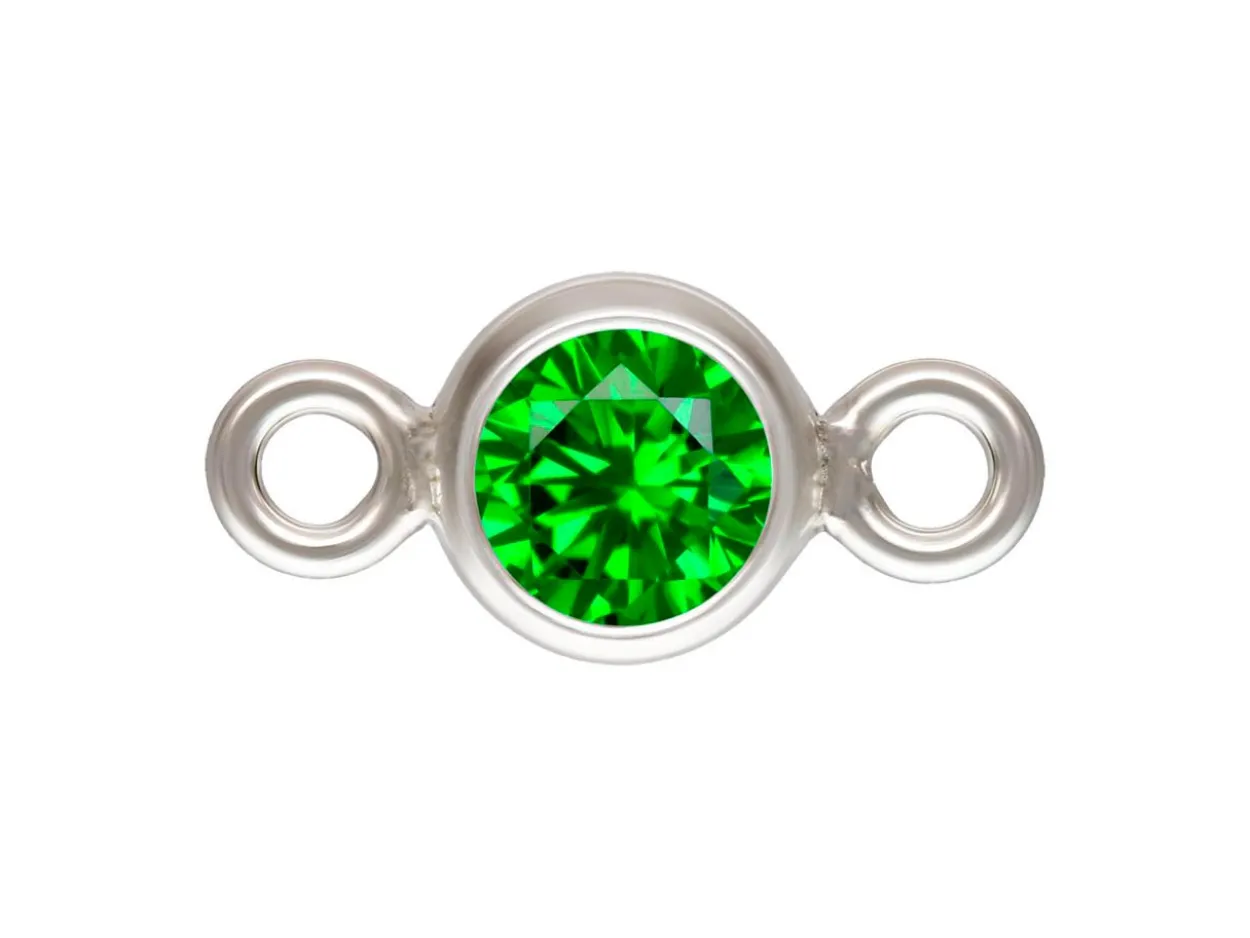 Sterling Silver Cubic Zirconia Round Bezel Connector Green 3mm