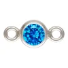 Sterling Silver Cubic Zirconia Round Bezel Connector Aqua Blue 3mm