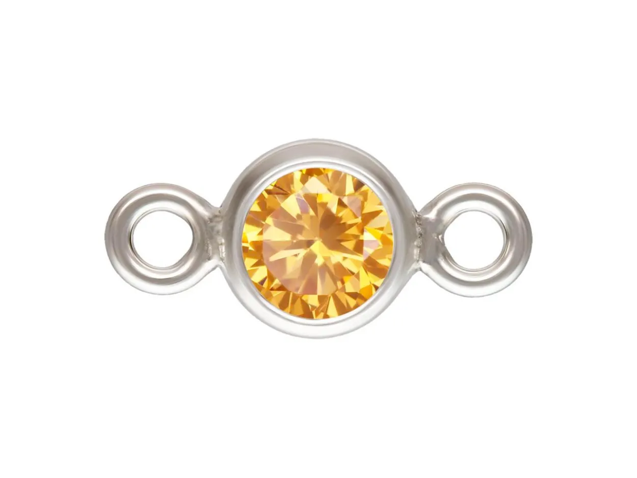 Sterling Silver Cubic Zirconia Round Bezel Connector Champagne 3mm